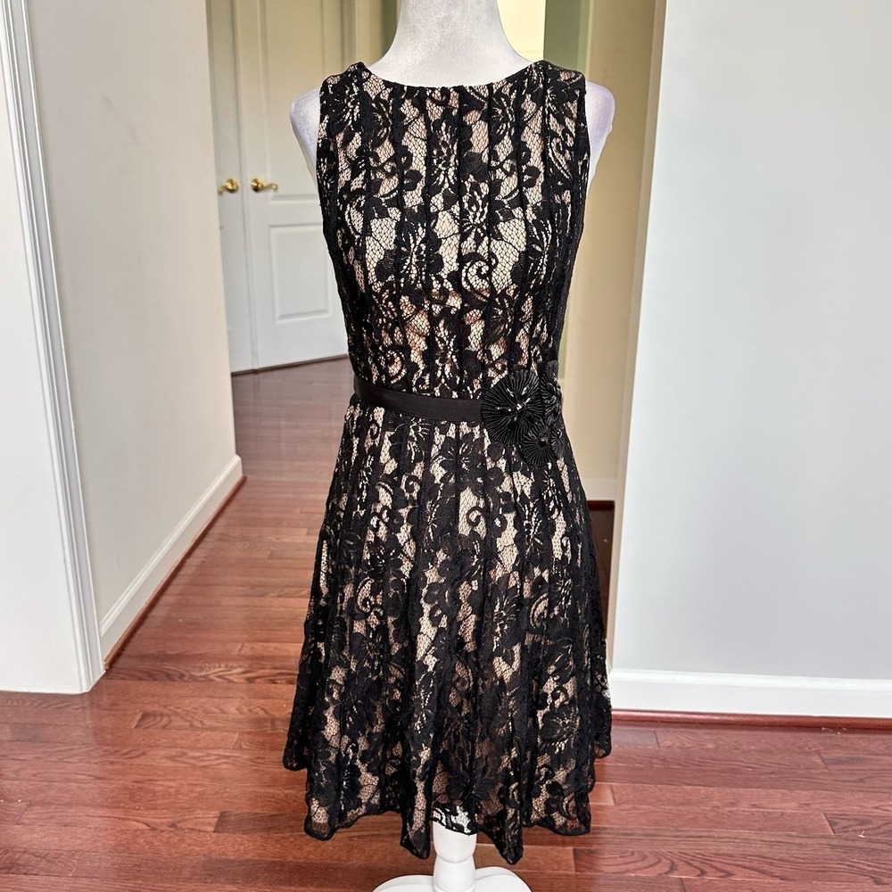 Vintage M60 Miss Sixty Black Lace High Neck Unique Beaded Belt Cocktail Dress